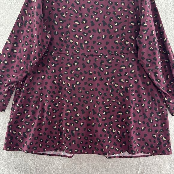 Susan Graver Top Womens 1XP Burgundy Cheetah Print Shirt Button Up Long Sleeve - Picture 8 of 13